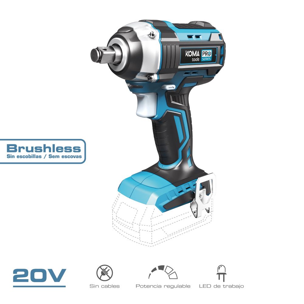 Llave de impacto brushless 20 v 280 nm sin batería ni cargador