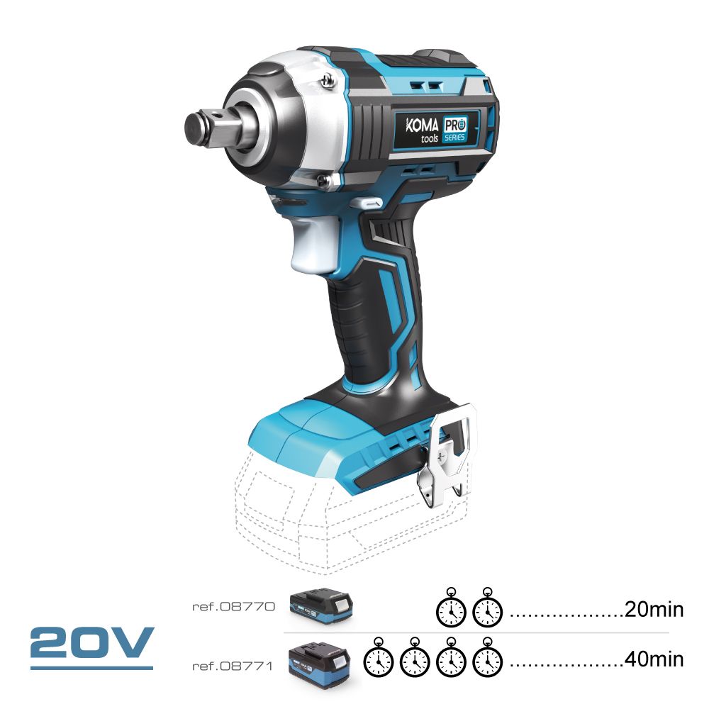 Llave de impacto brushless 20 v 280 nm sin batería ni cargador