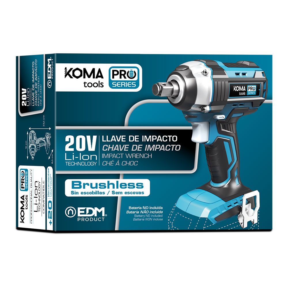 Llave de impacto brushless 20 v 280 nm sin batería ni cargador