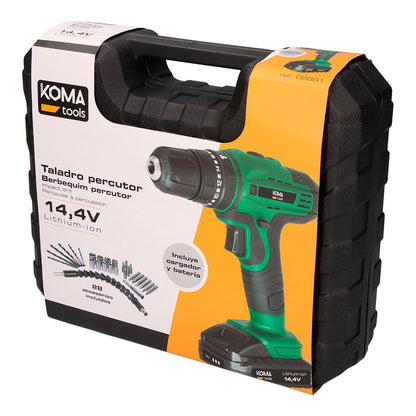 Kit taladro percutor atornillador 14,4 v con 28 accesorios, batería 1500 mah y cargador