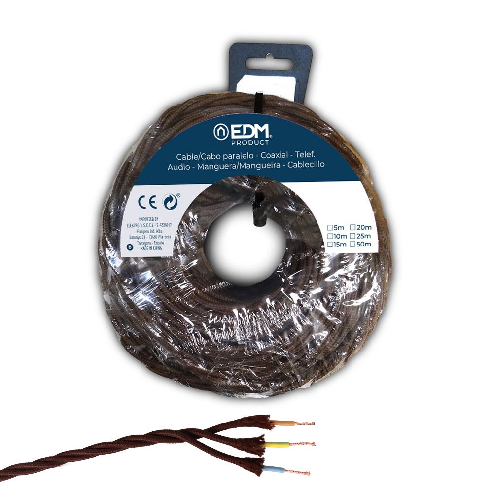 Carrete cable paralelo textil trenzado h07v-k 3 g 2,50 mm² marrón, 5 m