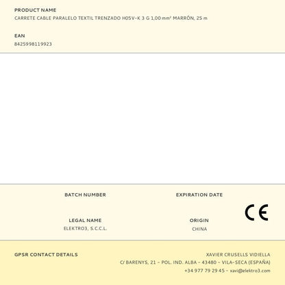 Carrete cable paralelo textil trenzado h05v-k 3 g 1,00 mm² marrón, 25 m