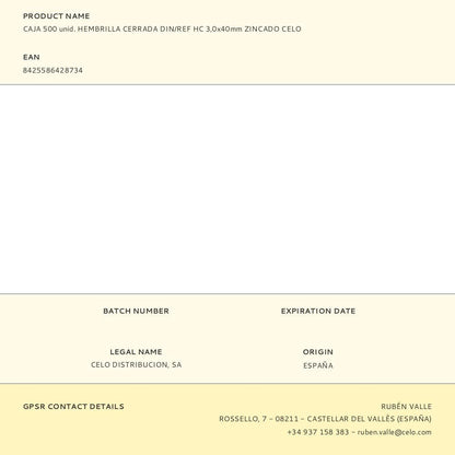 Hembrilla roscada cerrada ø3,0 x 40 mm zincado, caja 500 uds