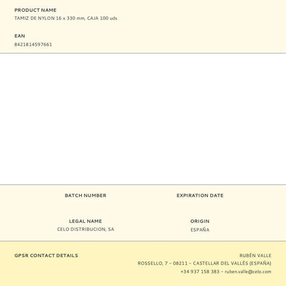 Tamiz de nylon 16 x 330 mm, caja 100 uds