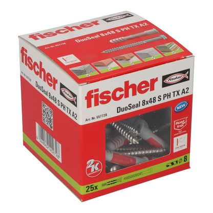 Tacos estanco ø8 x 48 mm + tornillos duoseal ø6 x 70 mm, pack 25 uds