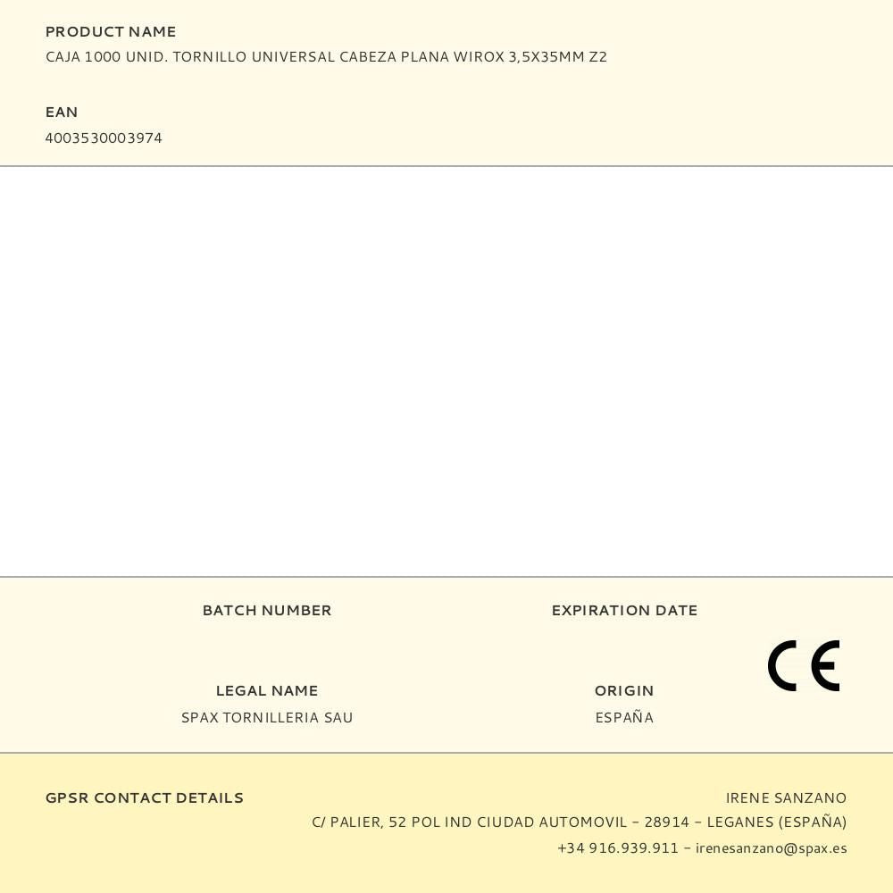 Caja 1000 unid. tornillo universal cabeza plana wirox 3,5x35mm z2