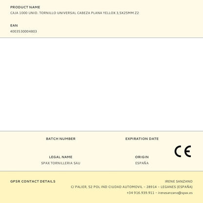 Caja 1000 unid. tornillo universal cabeza plana yellox 3,5x25mm z2