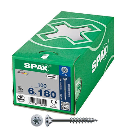 Caja 100 unid. tornillo universal cabeza plana wirox 6x180mm t30