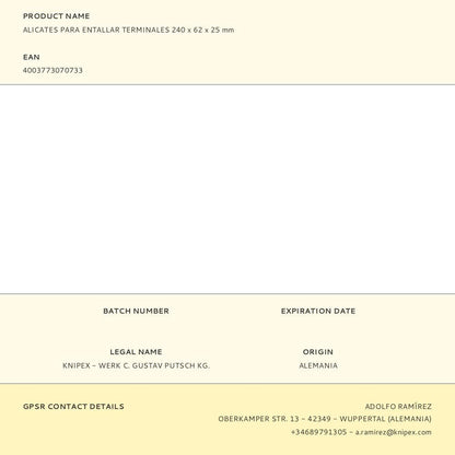 Alicates para entallar terminales 240 x 62 x 25 mm