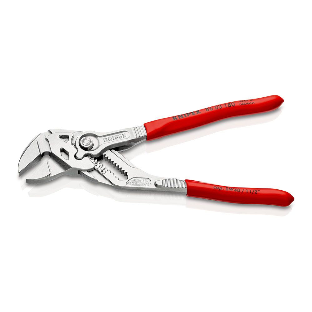 Tenazas llave alicate y llave en una sola herramienta recubiertos de plástico cromado 180 mm
