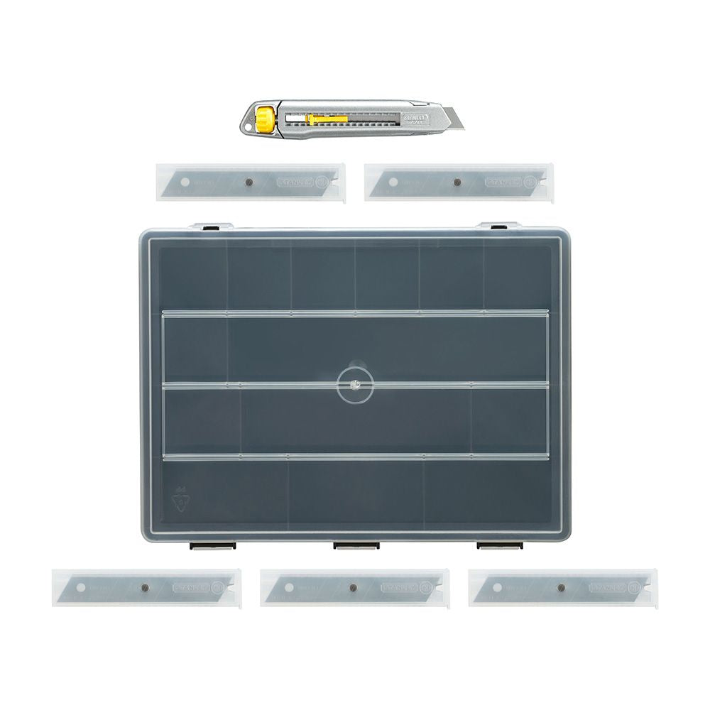 Cúter metálico 18 mm + 50 cuchillas + organizador - pack interlock®