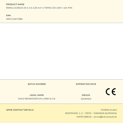 Enrollacables 25 m 3 g 2,50 mm² 2 tomas cee 230v / 16a ip44