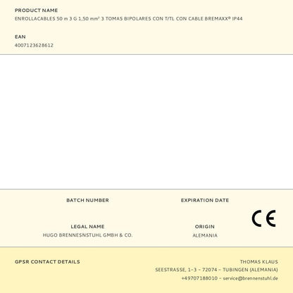 Enrollacables 50 m 3 g 1,50 mm² 3 tomas bipolares con t/tl con cable bremaxx® ip44