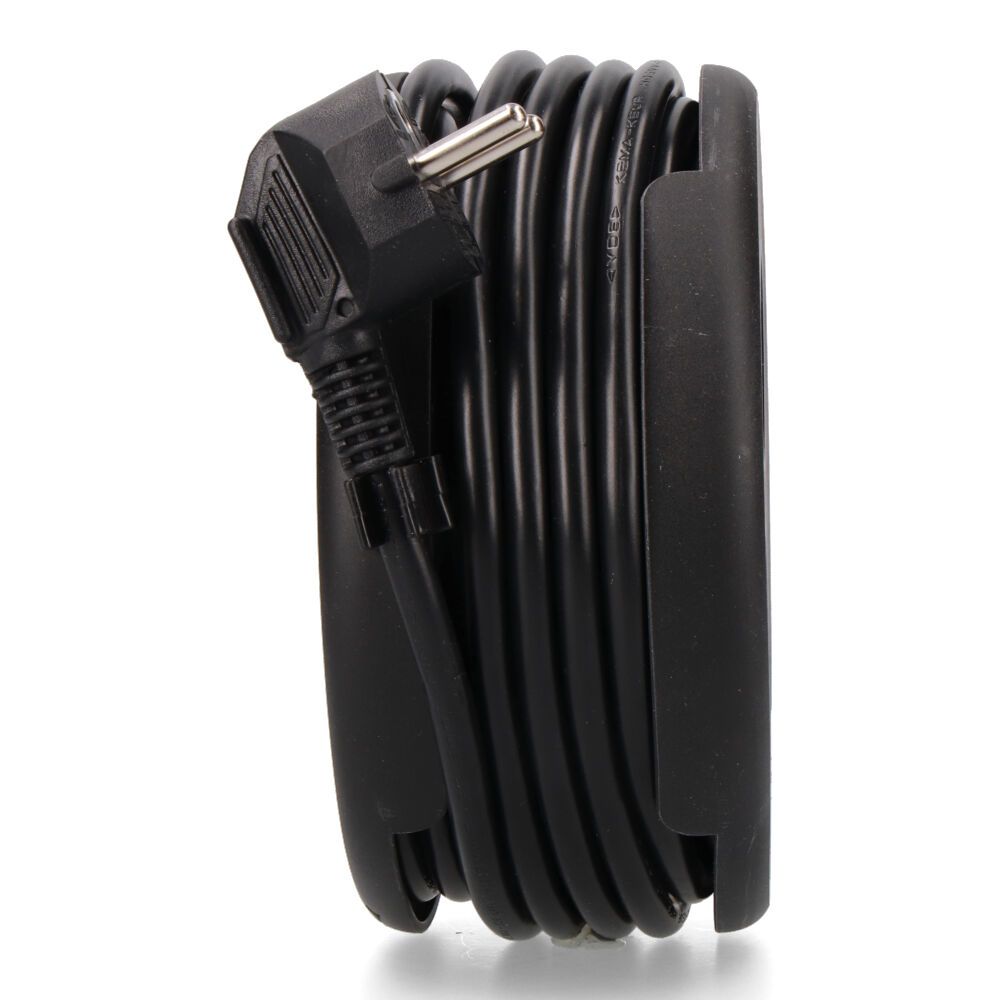 Enrollacables con 4 tomas 2p+t schuko, con protección, 16 a 250 v, cable h05vv-f 3g1,5mm² de 5 m, negro
