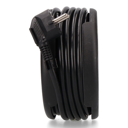 Enrollacables con 4 tomas 2p+t schuko, con protección, 16 a 250 v, cable h05vv-f 3g1,5mm² de 5 m, negro