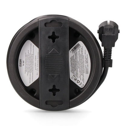 Enrollacables con 4 tomas 2p+t schuko, con protección, 16 a 250 v, cable h05vv-f 3g1,5mm² de 5 m, negro