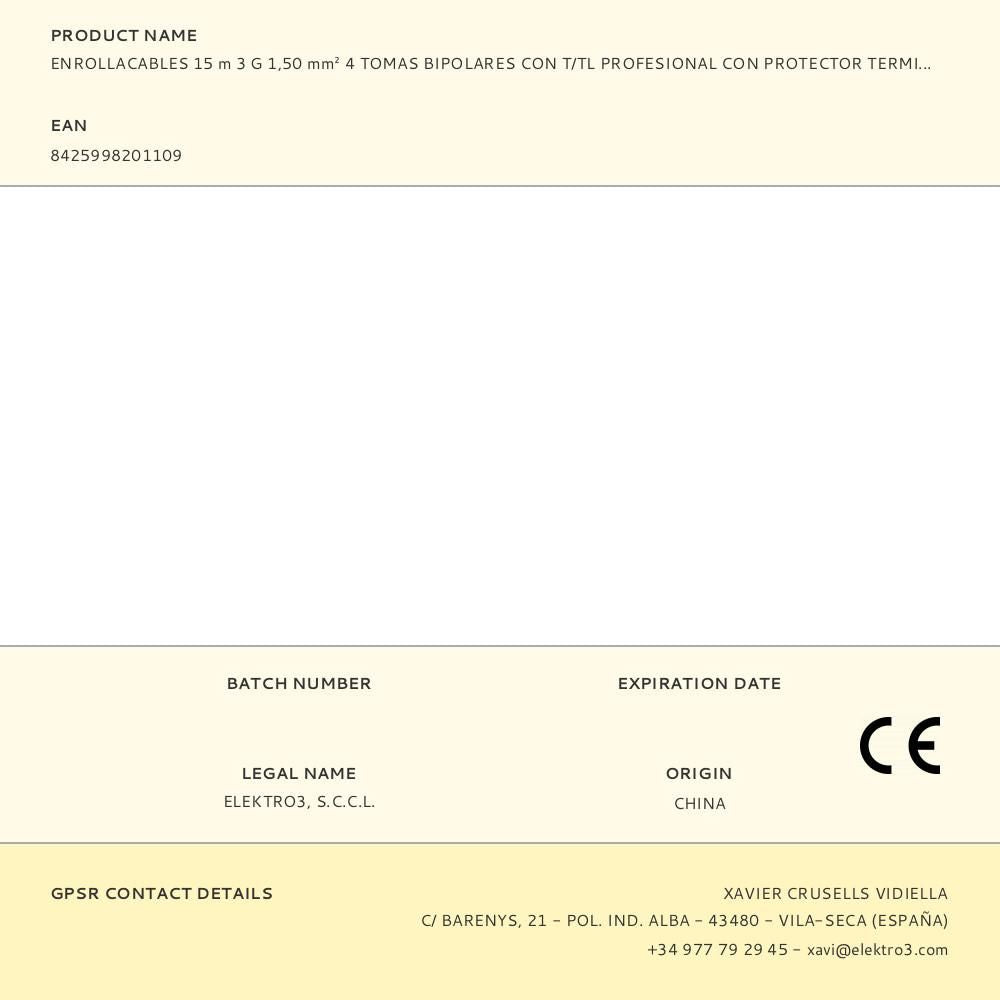 Enrollacables 15 m 3 g 1,50 mm² 4 tomas bipolares con t/tl profesional con protector termico