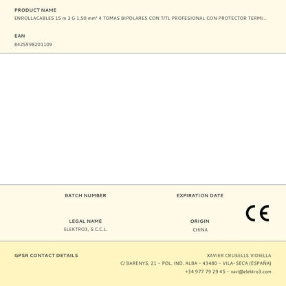 Enrollacables 15 m 3 g 1,50 mm² 4 tomas bipolares con t/tl profesional con protector termico