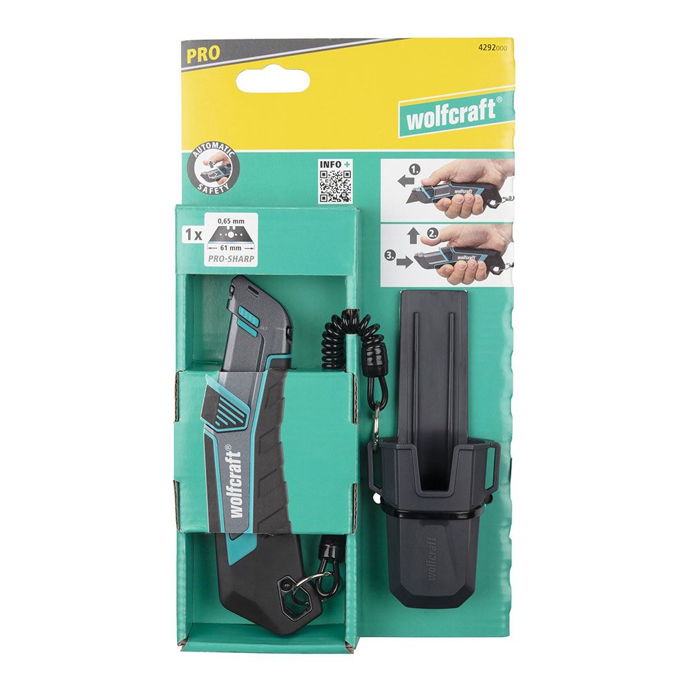 Cúter de seguridad con funda y cordón