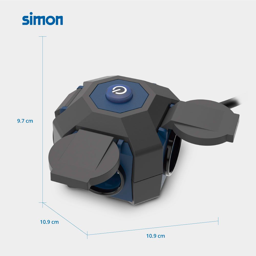 Base múltiple 4 tomas schuko, interruptor, ip44, 1,5 m de cable h07rn-f 3g1,5 mm², 16a 230v~, negra/azul