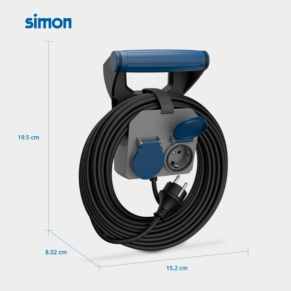 Base múltiple 2 tomas schuko, ip44, 10 m de cable h05rr-f 4g1,5 mm², 16a 230v~, gris/azul/negro