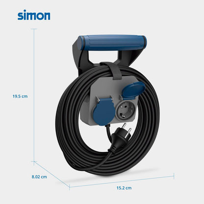 Base múltiple 2 tomas schuko, ip44, 10 m de cable h05rr-f 4g1,5 mm², 16a 230v~, gris/azul/negro