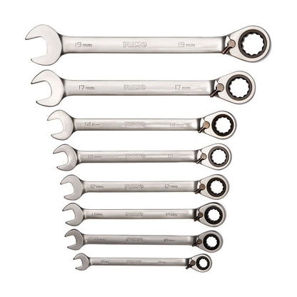 Llave combinada con carraca fija 8 - 19 mm, juego 8 piezas