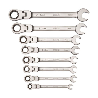 Llave combinada con carraca cabeza flexible fija 8 - 19 mm, juego 8 piezas