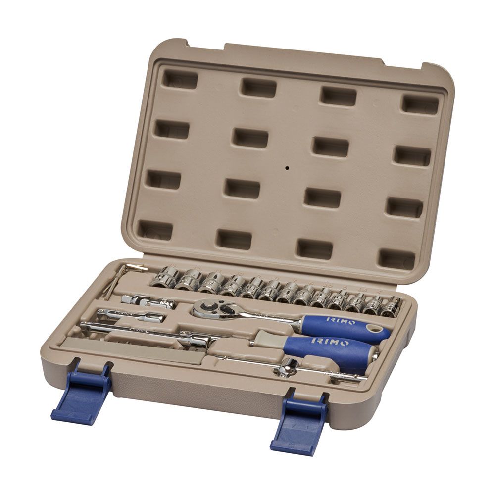 Llave de carraca ¼ pulg, vasos y puntas, juego 35 piezas