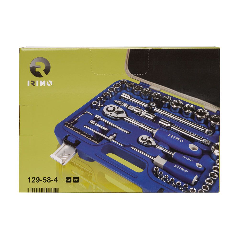 Llave de carraca ½ y ¼ pulg, vasos hexagonales ½ 8-32mm y ¼ 4-13mm, juego 58 piezas
