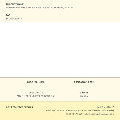 Destornilladores 1000v 4 planos, 2 ph, caja cartón, 6 piezas