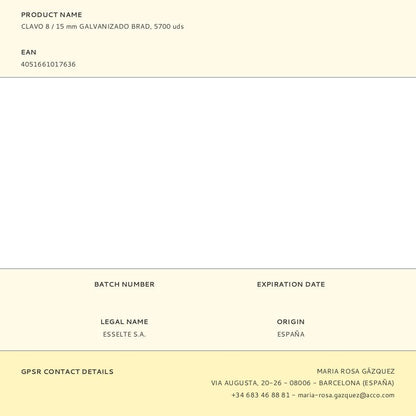 Clavo 8 / 15 mm galvanizado brad, 5700 uds
