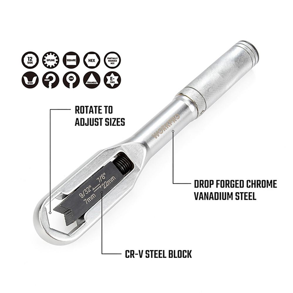 Llave ajustable universal, métrica y sae - 7 - 22 mm