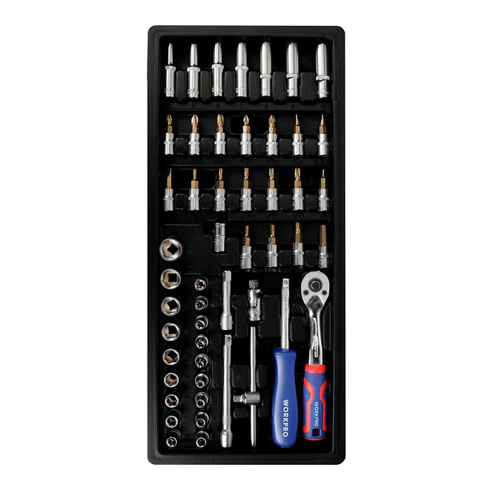 Llave de carraca, vasos y puntas ¼ pulg, juego 50 piezas