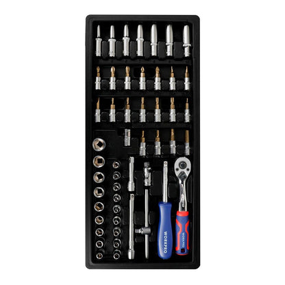 Llave de carraca, vasos y puntas ¼ pulg, juego 50 piezas
