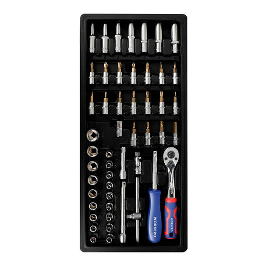 Llave de carraca, vasos y puntas ¼ pulg, juego 50 piezas