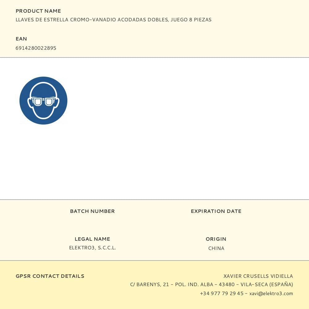 Llaves de estrella cromo-vanadio acodadas dobles, juego 8 piezas