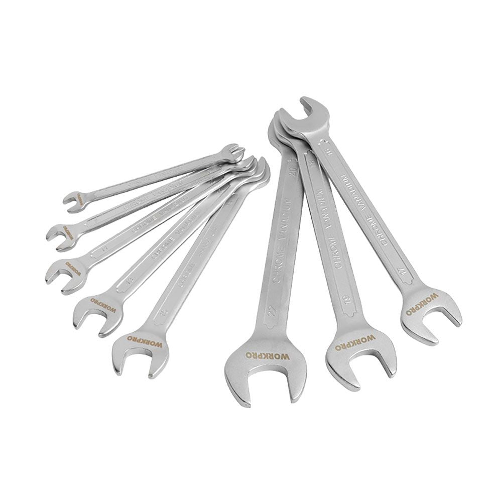 Llave fija de dos bocas, cromo vanadio, juego 8 piezas