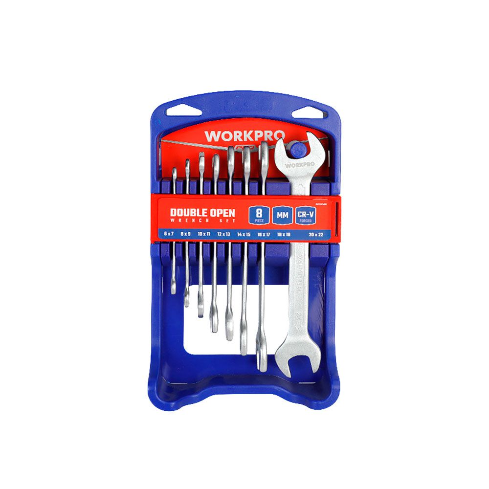 Llave fija de dos bocas, cromo vanadio, juego 8 piezas