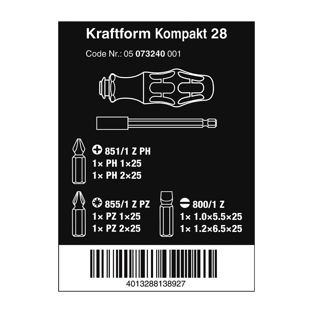 Destornillador extensible porta-puntas, 6 puntas, kompakt 28