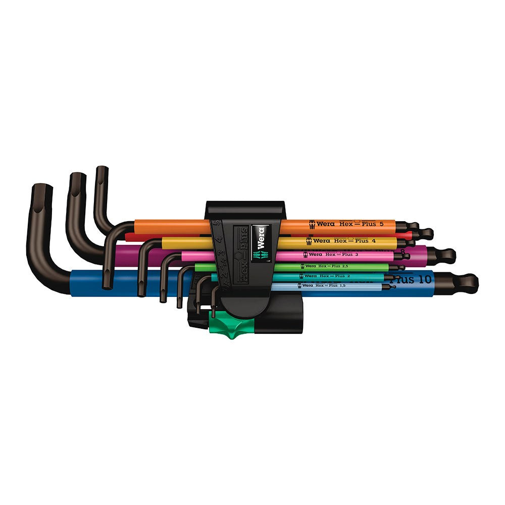 Llaves hexagonales acodadas métricas multicolor, juego 9 piezas