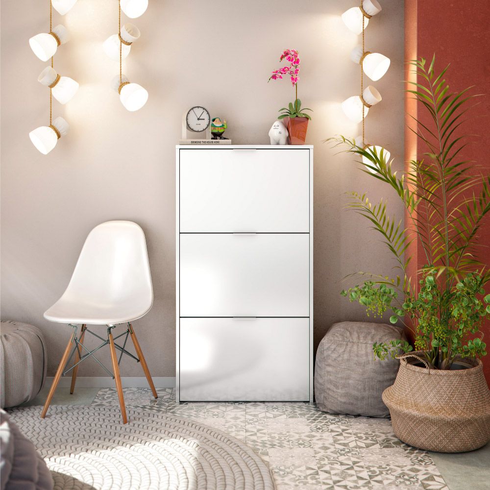 Zapatero 3 puertas abatibles blanco brillo
