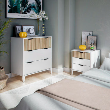 Comoda de 3 cajones, color blanco + natural