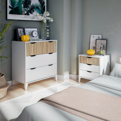Comoda de 3 cajones, color blanco + natural