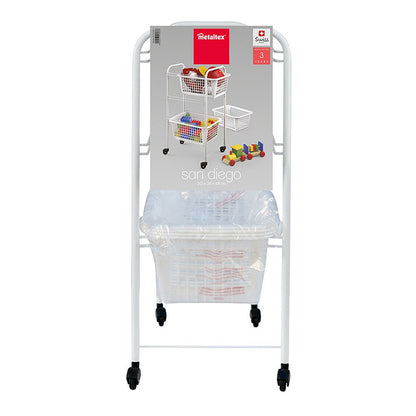 Carrito multiuso con 3 cestos, san diego, blanco, 30 x 38 x 68 cm