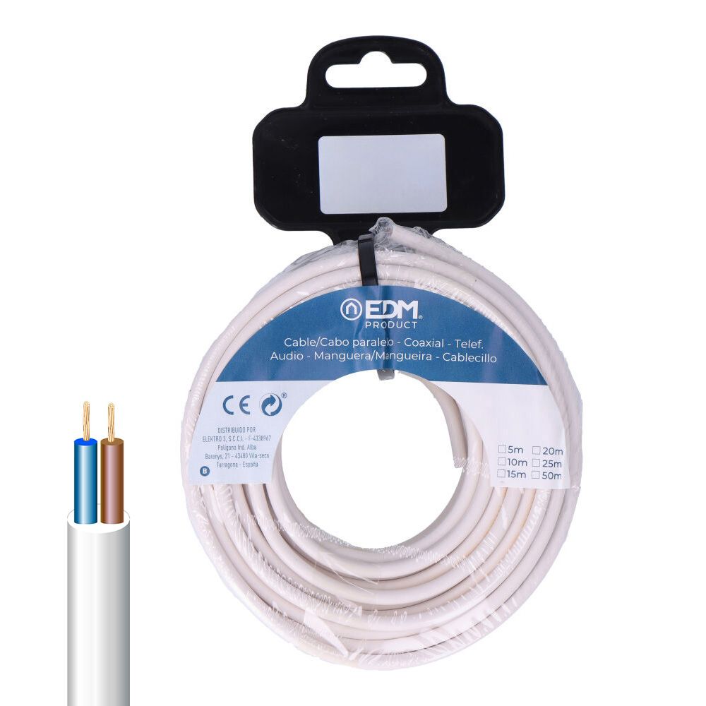 Carrete manguera tubular h05vv-f 2 x 2,50 mm² blanca, 10 m