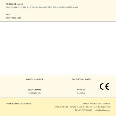 Cable paralelo 48v 2 x 0,75 mm² blanco/gris 500 m. (bobina mediana)