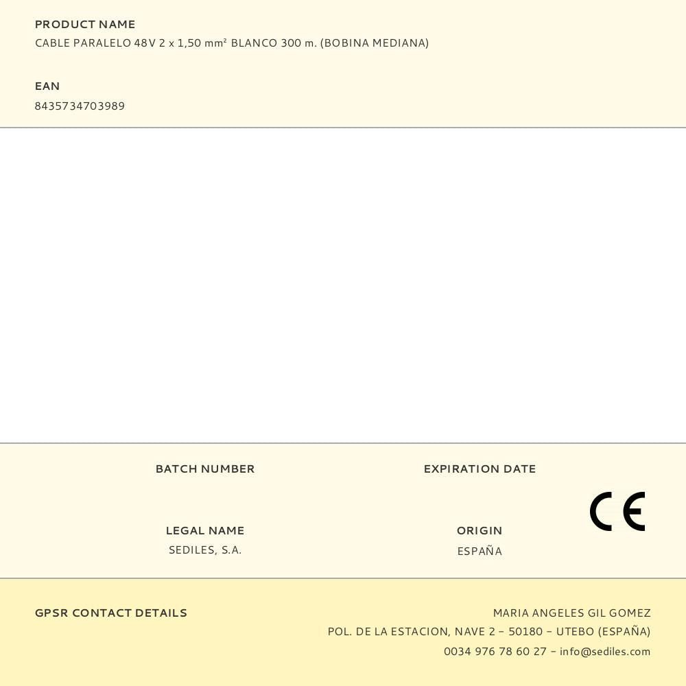 Cable paralelo 48v 2 x 1,50 mm² blanco 300 m. (bobina mediana)