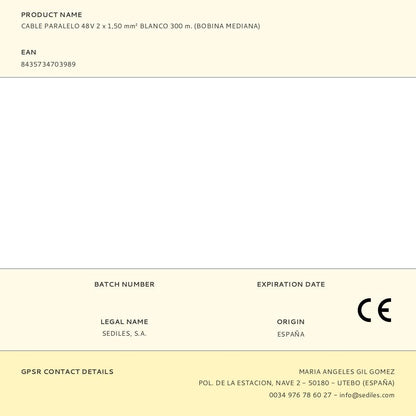 Cable paralelo 48v 2 x 1,50 mm² blanco 300 m. (bobina mediana)