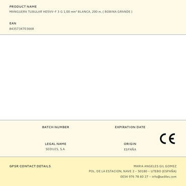Manguera tubular h05vv-f 3 g 1,00 mm² blanca, 200 m. ( bobina grande )